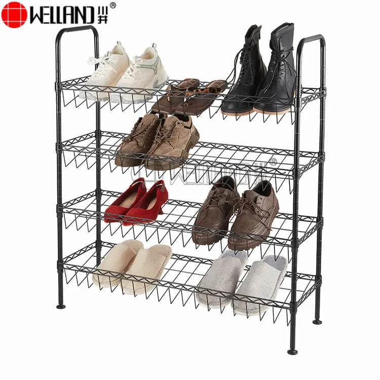 Vertical 4 Tier DIY Shoe Stand Storage Organizer Epoxy Coated Metal Wire Shoe Rack