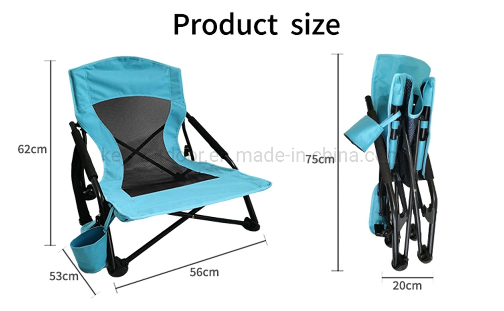 Outdoor Low Sling Beach Chairs, Folding Low/High Mesh Reclining Back Low Seat Beach Fishing Camping Chair for Adults with Headrest, Cup Holder