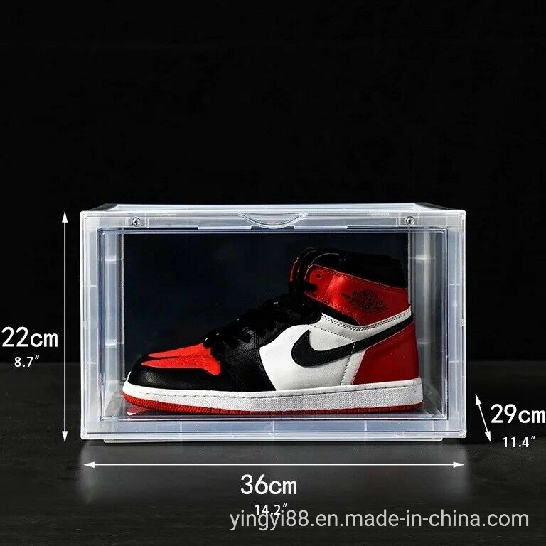 Custom Size Logo Side Opening Plastic Acrylic Clear Stackable Drop Front Shoes Box