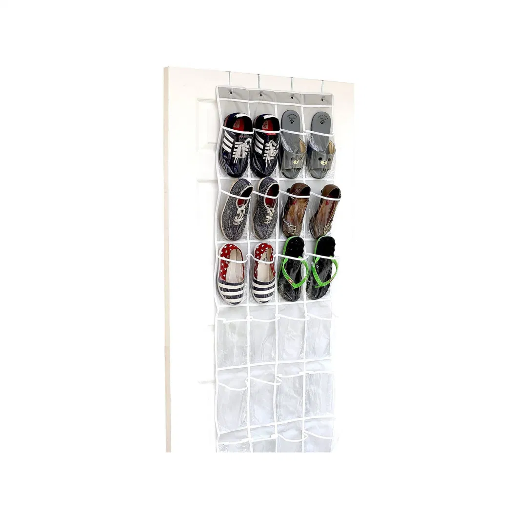 24 Pockets Simple Houseware Crystal Clear Gray (64&prime;&prime; X 19&prime;&prime;) Over The Door Hanging Shoe Organizer