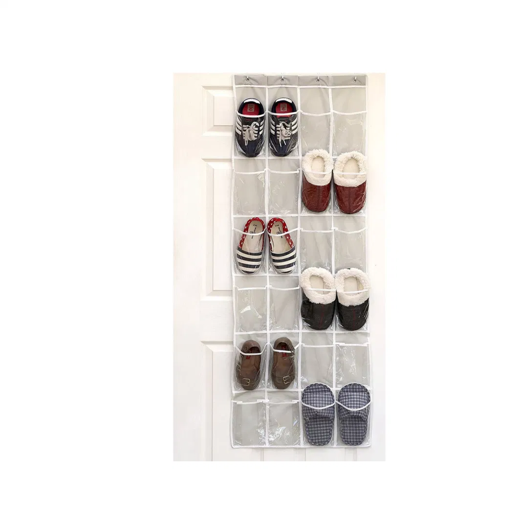 24 Pockets Simple Houseware Crystal Clear Gray (64&prime;&prime; X 19&prime;&prime;) Over The Door Hanging Shoe Organizer