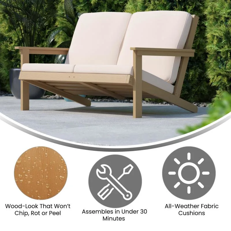 Outdoor Two Person Kd Structure Portable Camping Bench Soft Double Seat Beach Chair in Coffee Color