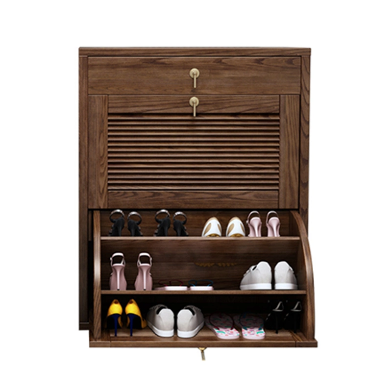 Home Entrance Shoe Cabinet Full Solid Wood Simple Porch Household Ash Wood Ultra-Thin Large Capacity Tipping Storage Cabinet 0038