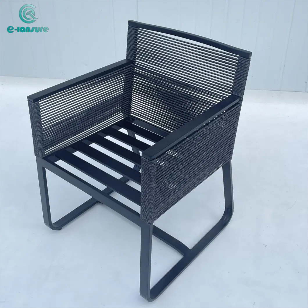 Modern Home Furniture Hot Sale Black Rope Metal Aluminum Frame Chair for Home and Garden and Hotel