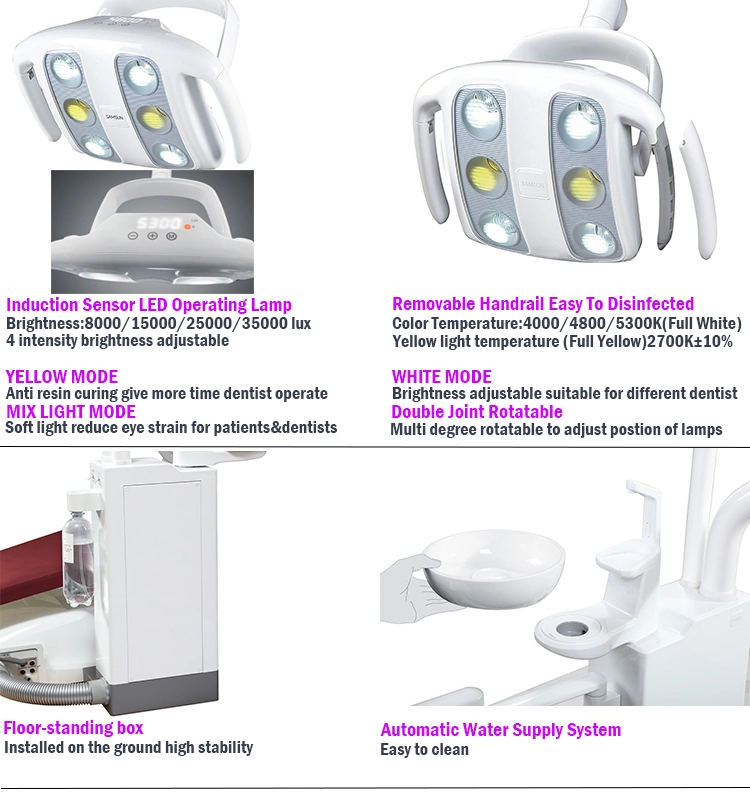 Best Portable Safety Luxury Sensor LED Operating Lamp Dental Equipment Chair with 9 Programme Dental Unit Chair