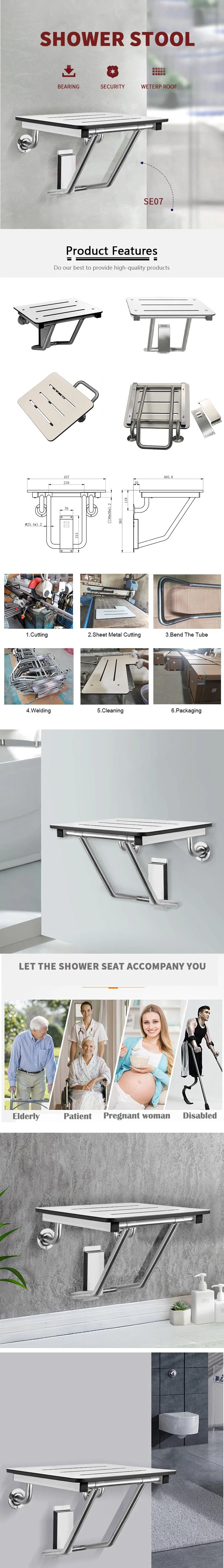 White Seat Bathroom Shower Bench Stainless Steel Shower Chair