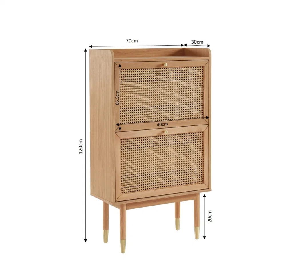 Nova Modern Design Solid Wood Rattan Living Room Shoe Cabinet 2 Drawers Shoe Rack for Made in China