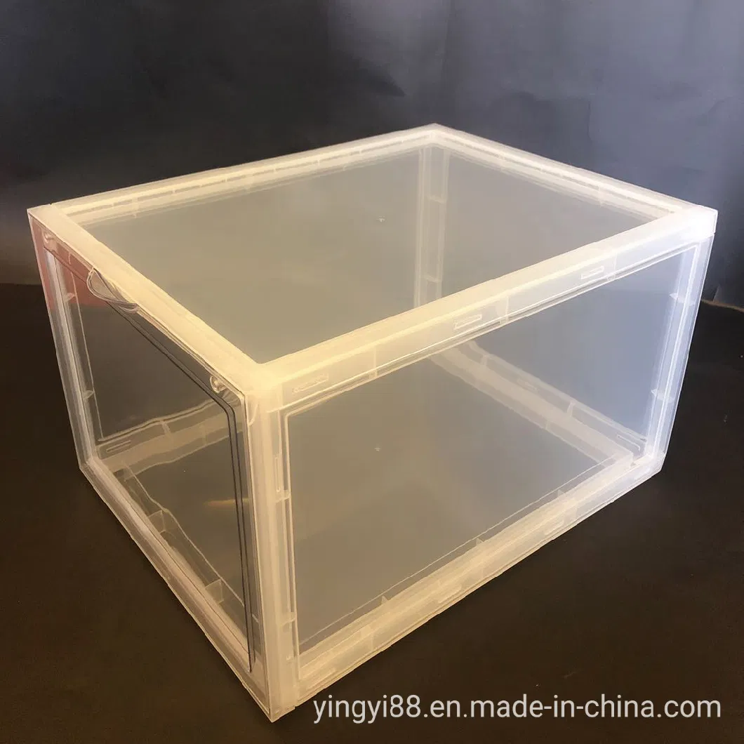 Custom Size Logo Side Opening Plastic Acrylic Clear Stackable Drop Front Shoes Box