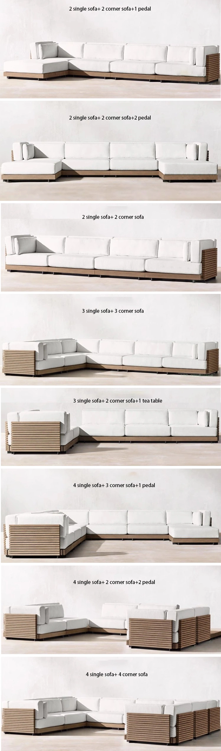 Custom Hotel Garden Patio Leisure Furniture Set Chinese Teak Corner Modular Outdoor Sofa