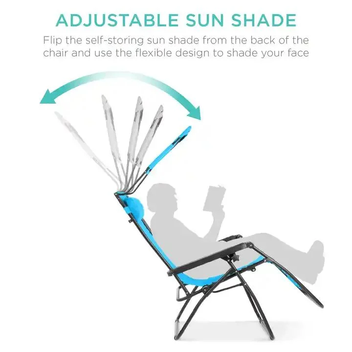 Outdoor Beach Chair with Folding Sun Visor, Folding Deck Chair