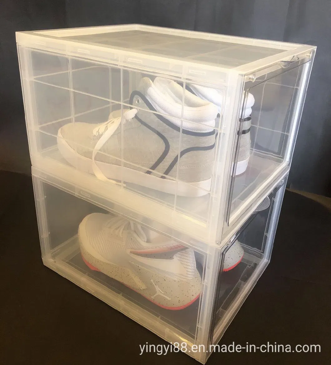 Custom Size Logo Side Opening Plastic Acrylic Clear Stackable Drop Front Shoes Box