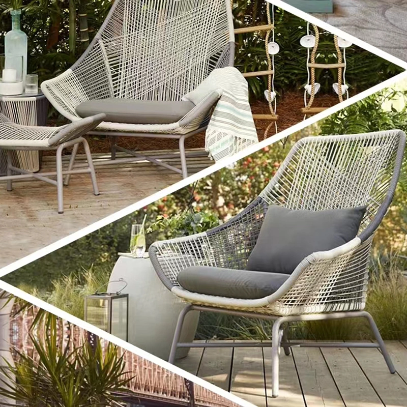 Leisure Hotel Metal Frame Outdoor Garden PVC Woven Rope Chair for Courtyard