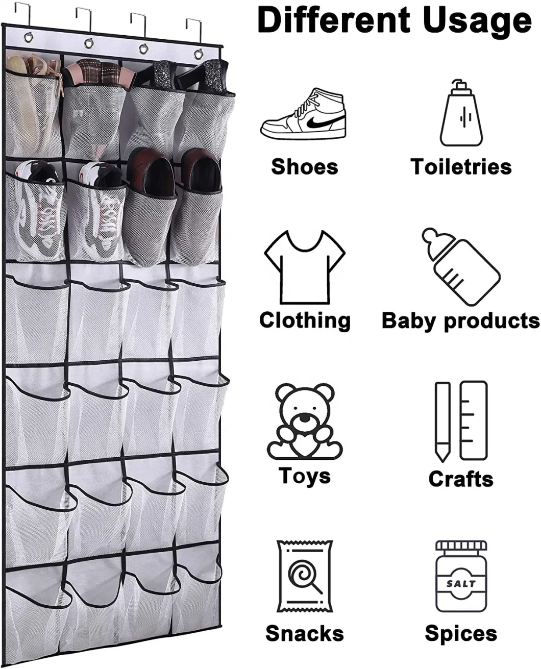 Foldable 24 Large Mesh Pockets Over The Door Shoe Hanging Organizer Shoe Rack