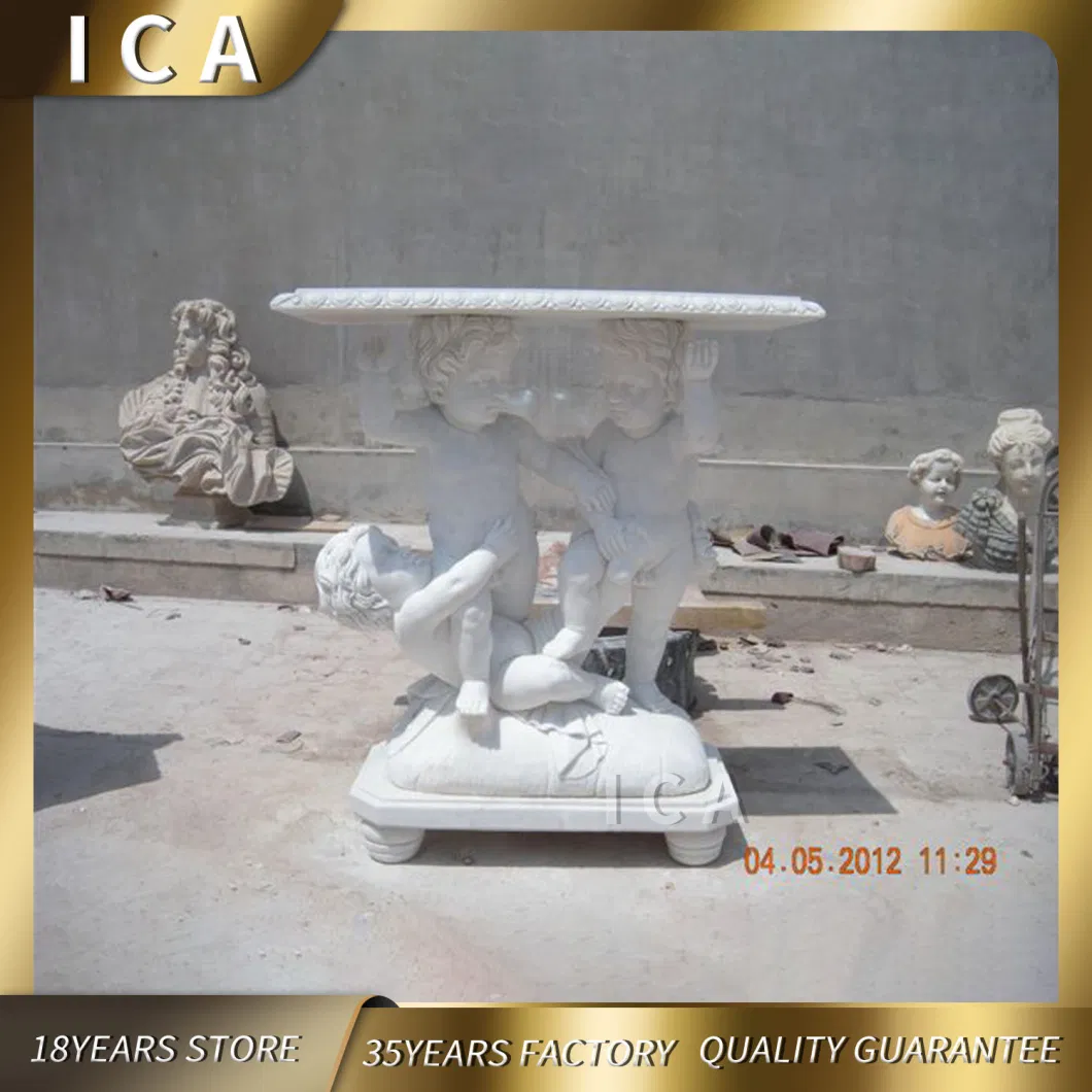 Manufacturer Wholesale Round Natural Children Statue Marble Garden Table