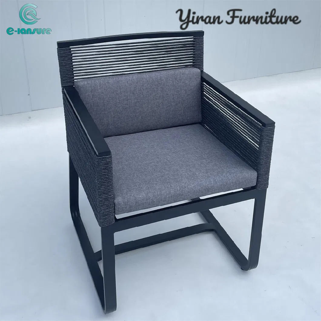 Modern Home Furniture Hot Sale Black Rope Metal Aluminum Frame Chair for Home and Garden and Hotel