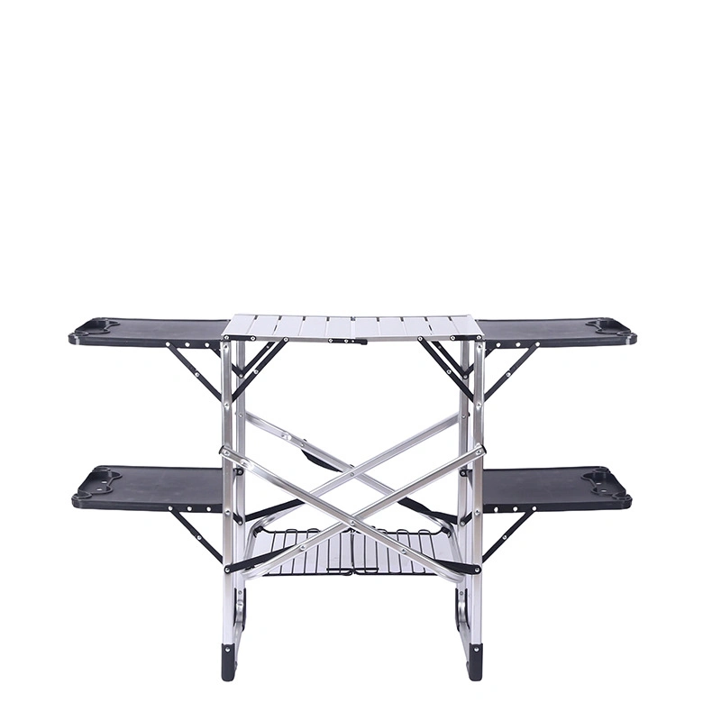 Folding Camping Kitchen Table, Portable Aluminum Picnic Table Outdoor Quick Set-up Dining Table Cook Station Table for BBQ Party