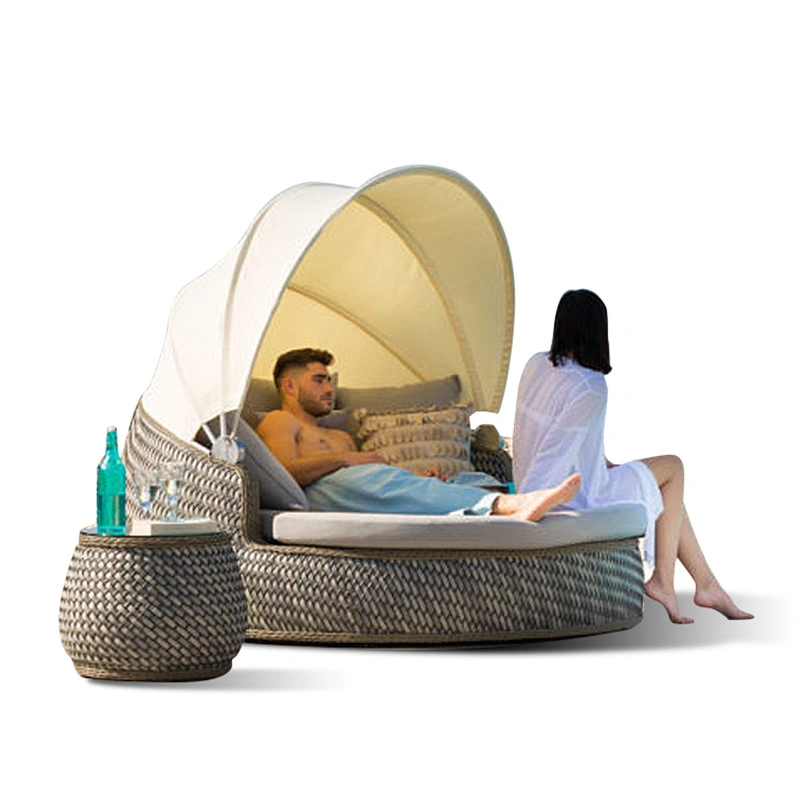 Factory Outlets Patio Rattan Garden Furniture Round Rattan Daybed Outdoor Pool Beach Sunbed Sun Lounger