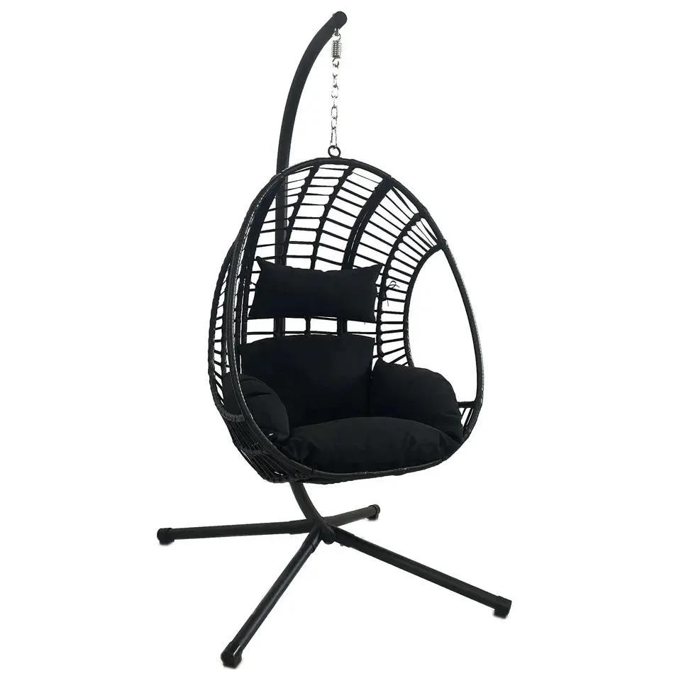 Outdoor Garden Chair Black Folding Swing UV Resistant Wicker Hanging Lounge PE Rattan Swing Chair