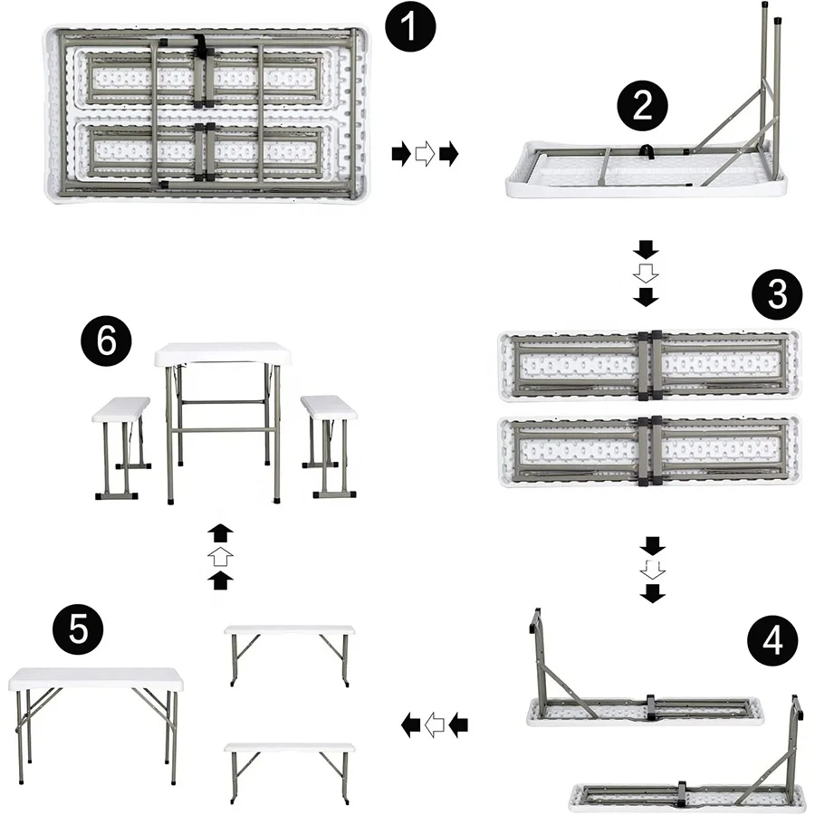 Outdoor Camping Portable Plastic Folding Picnic Table and Bench Set