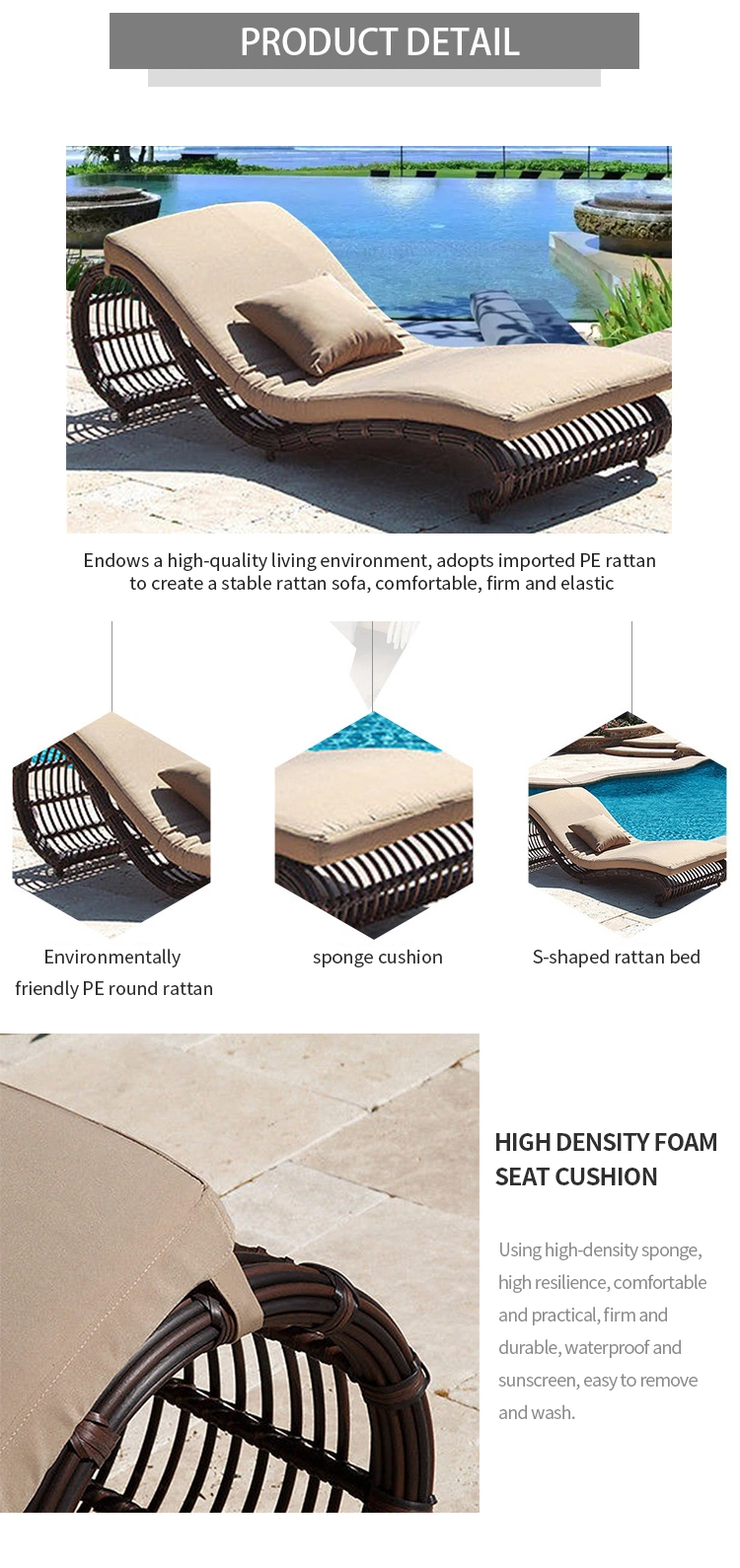 Outdoor Beach Furniture Hotel Poolside Rattan Sun Lounger