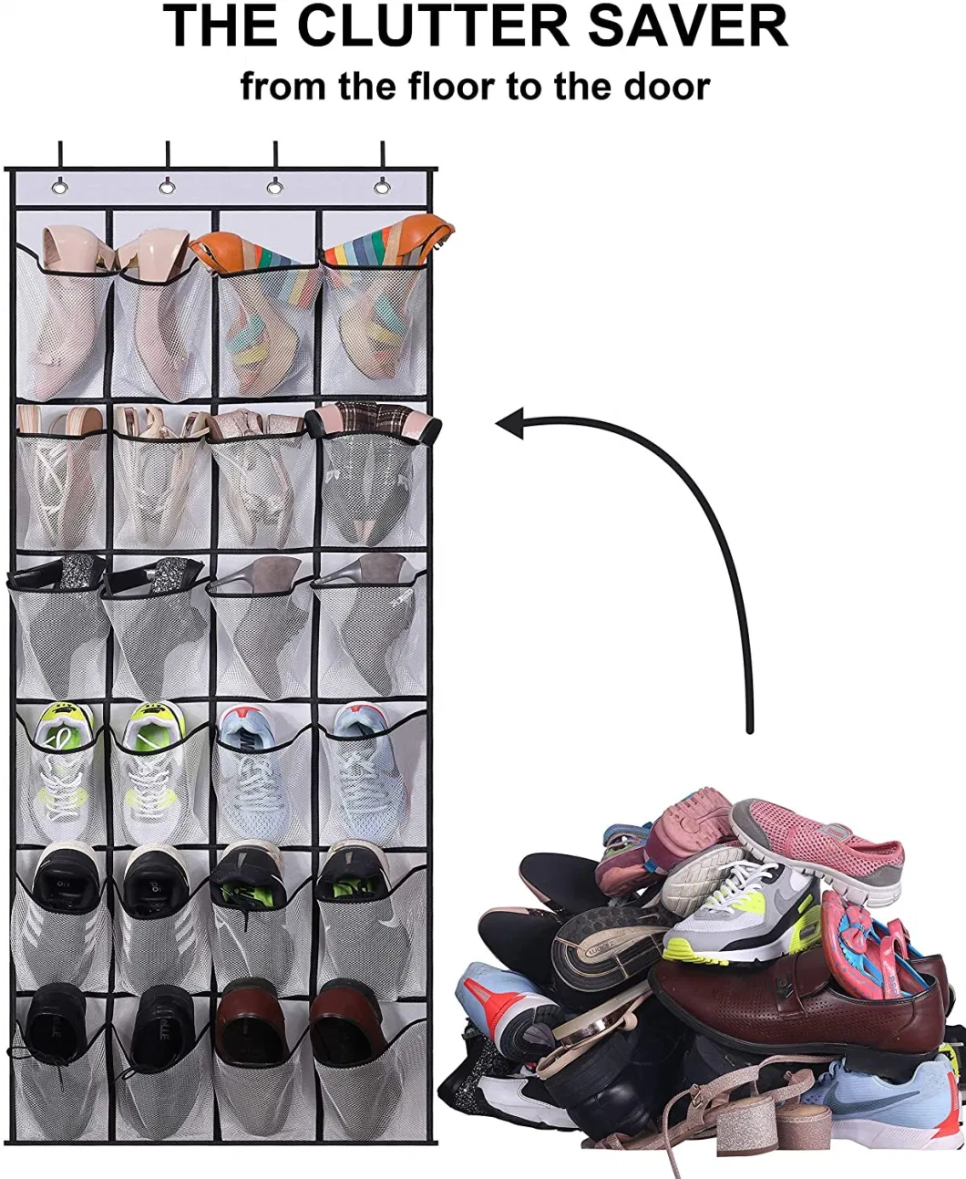 Foldable 24 Large Mesh Pockets Over The Door Shoe Hanging Organizer Shoe Rack