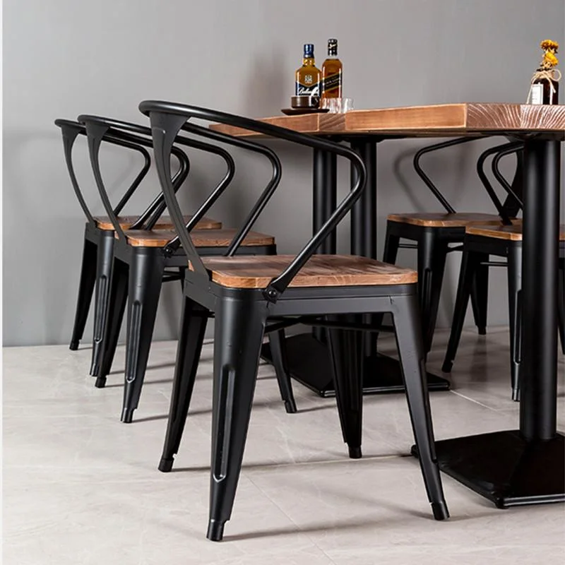 Trending Industrial Buffet Food Court Restaurant Furniture Metal Dining Table and 4 Chairs