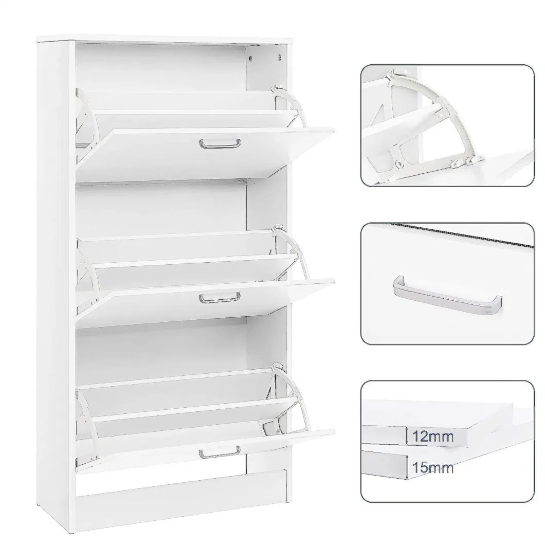 New Flat Pack Melamine MDF MFC Shoe Rack Wooden 3 Drawer Rotating Shoe Rack Storage Cabinet