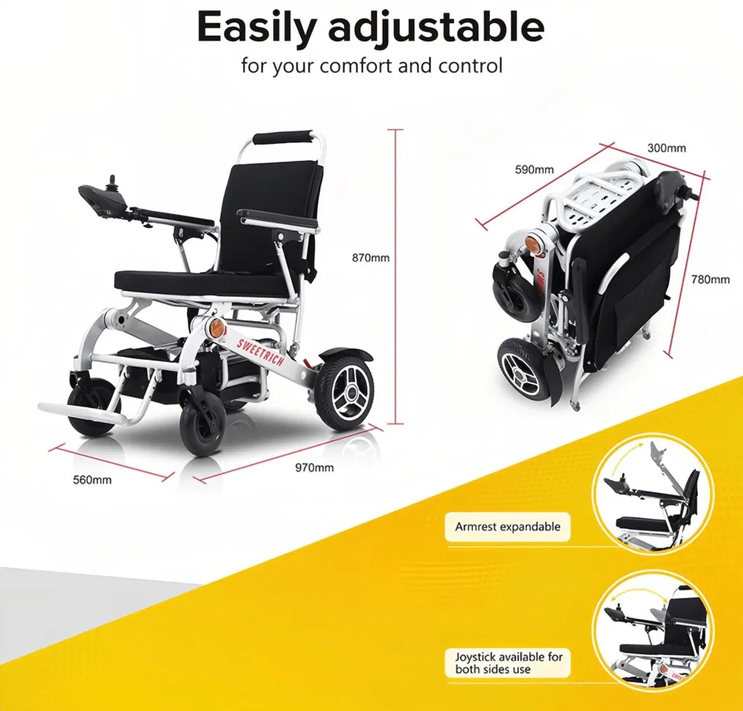 OEM ODM Rehabilitation Treatment Durable Lightweight Compact Folding Portable Light Brushless Power Adults Electric Wheelchair Power Chair