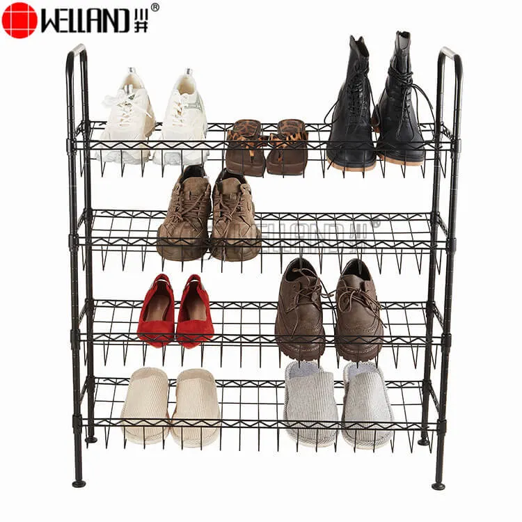 Vertical 4 Tier DIY Shoe Stand Storage Organizer Epoxy Coated Metal Wire Shoe Rack