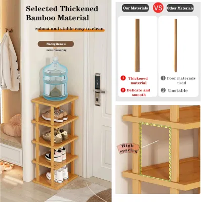 Bamboo Vertical Tall Narrow Closet Entryway Corner Garage and Bedroom Полка для обуви, место для хранения