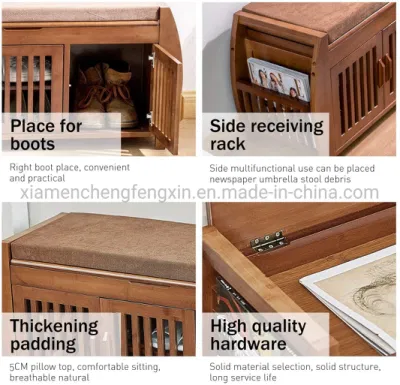 Стеллаж и колоды Bamboo Shoe Benches, Entryway Storage Organizer, съемная подушка со скрытым отсеком для хранения