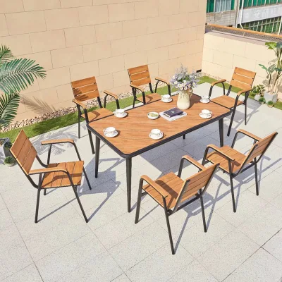 Наружное настольное кресло Courtyard Villa Garden Patio Plastic Wood Long Обеденный стол снаружи