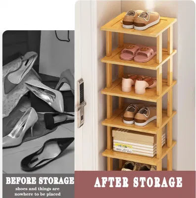 Bamboo Vertical Tall Narrow Closet Entryway Corner Garage and Bedroom Полка для обуви, место для хранения