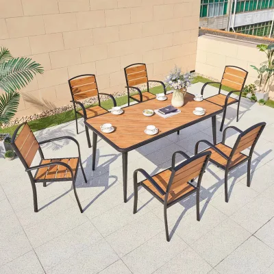 Наружное настольное кресло Courtyard Villa Garden Patio Plastic Wood Long Обеденный стол снаружи