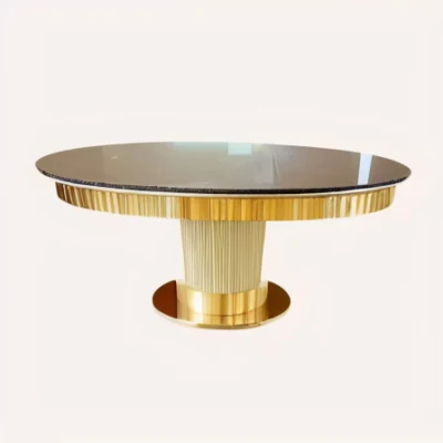 Обеденный зал Garden Black Marble Dining Table Искусственное камень раунд Обеденный стол
