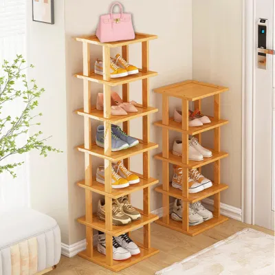 Bamboo Vertical Tall Narrow Closet Entryway Corner Garage and Bedroom Полка для обуви, место для хранения