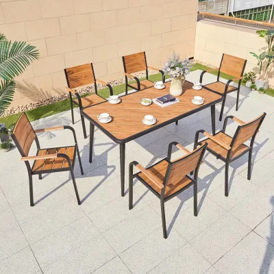 Наружное настольное кресло Courtyard Villa Garden Patio Plastic Wood Long Обеденный стол снаружи