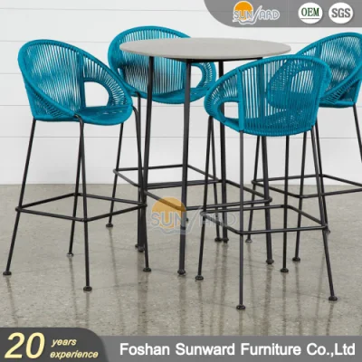 Горячая продажа Вилла проект Патио Китайский алюминий Укладка PE Rattan Плетеный канатный бистро Pub стол и стулья