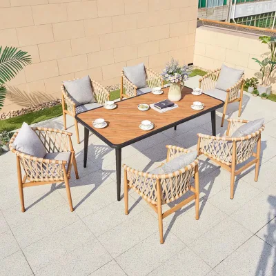 Наружное настольное кресло Courtyard Villa Garden Patio Plastic Wood Long Обеденный стол снаружи