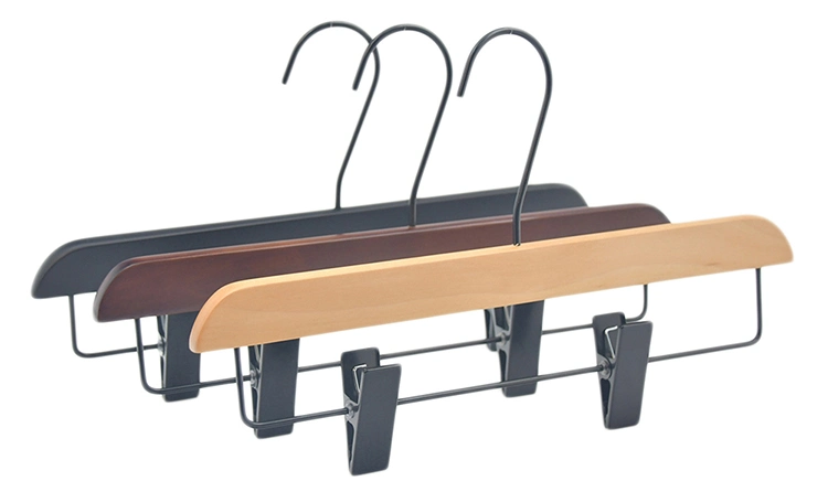 Hotel Luxury Wooden Hangers Pant &amp; Skirt Clip Hanger Trousers Rack