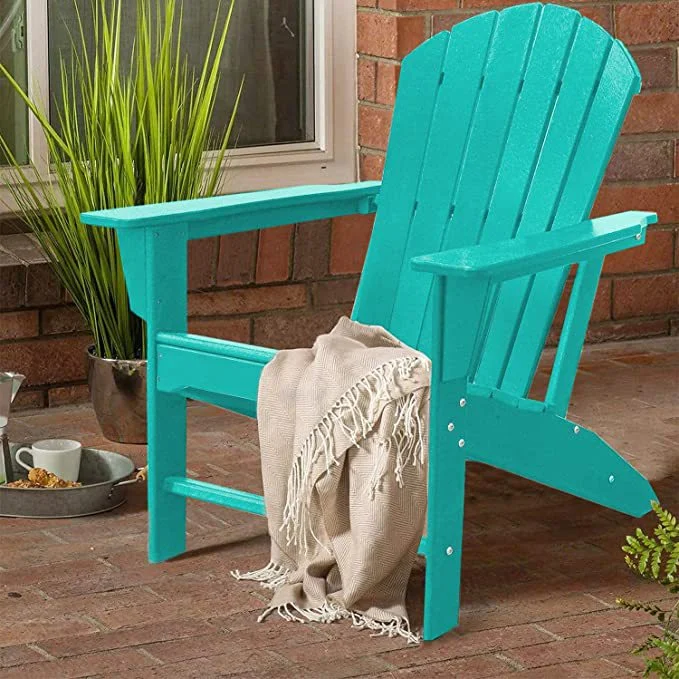 Folding Adirondack Chair Wooden Textured with Cup Holder All-Weather HDPE Comfortable Set