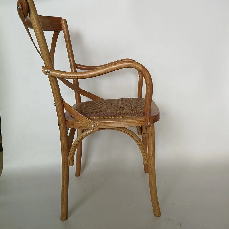 Wholesale Tuscan Bent Wooden X Back Vineyard Cross Back Arm Chair Oak Beech Wood X Back Chairs Armrest