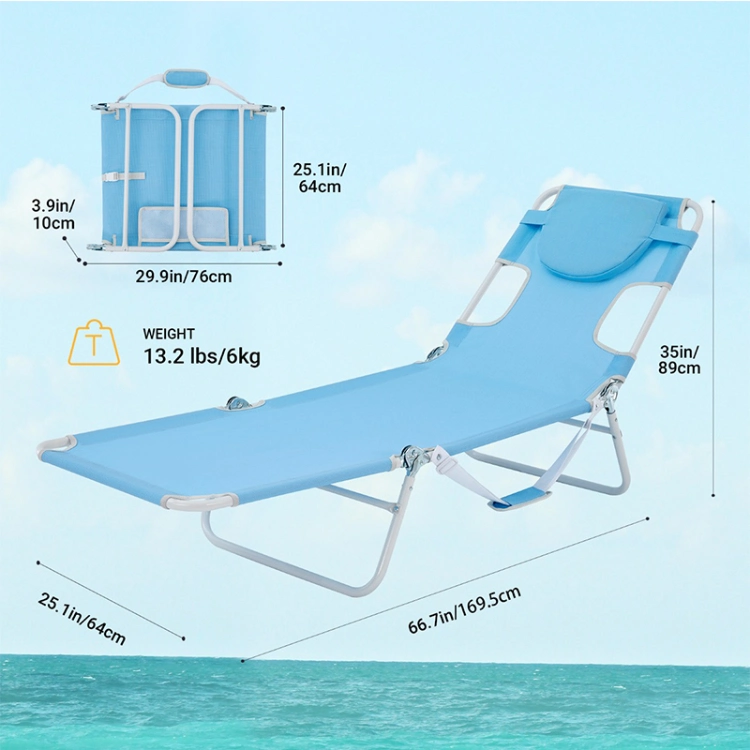 Outdoor 5-Positions Maxload 220lbs Outdoor Beach Reclining Folding Chaise Lounge