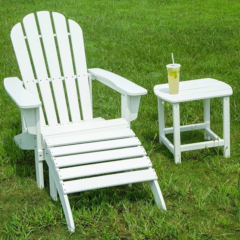 Folding Adirondack Chair Wooden Textured with Cup Holder All-Weather HDPE Comfortable Set