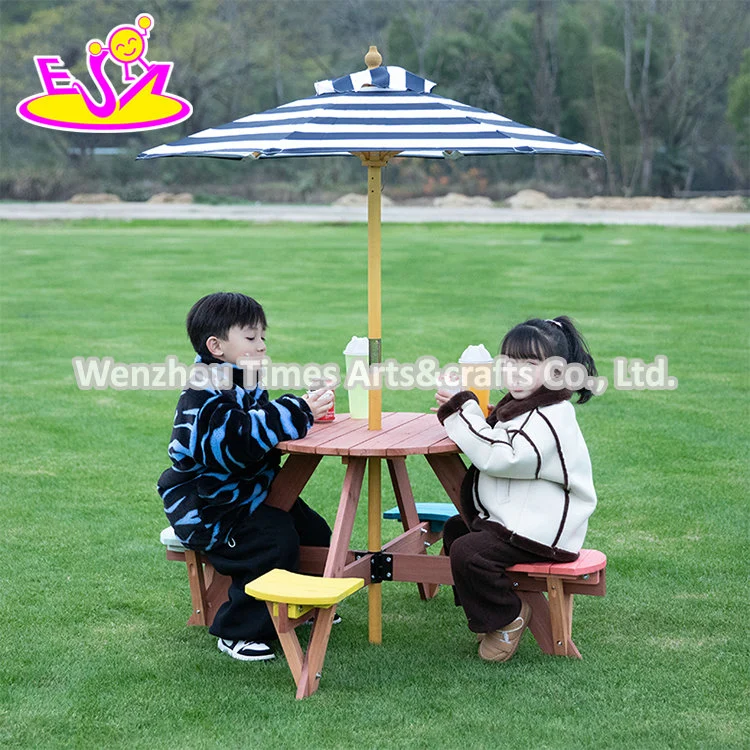 Hot Sale Kids Outdoor Foldable Round Wooden Picnic Table with 4 Stools W01d274