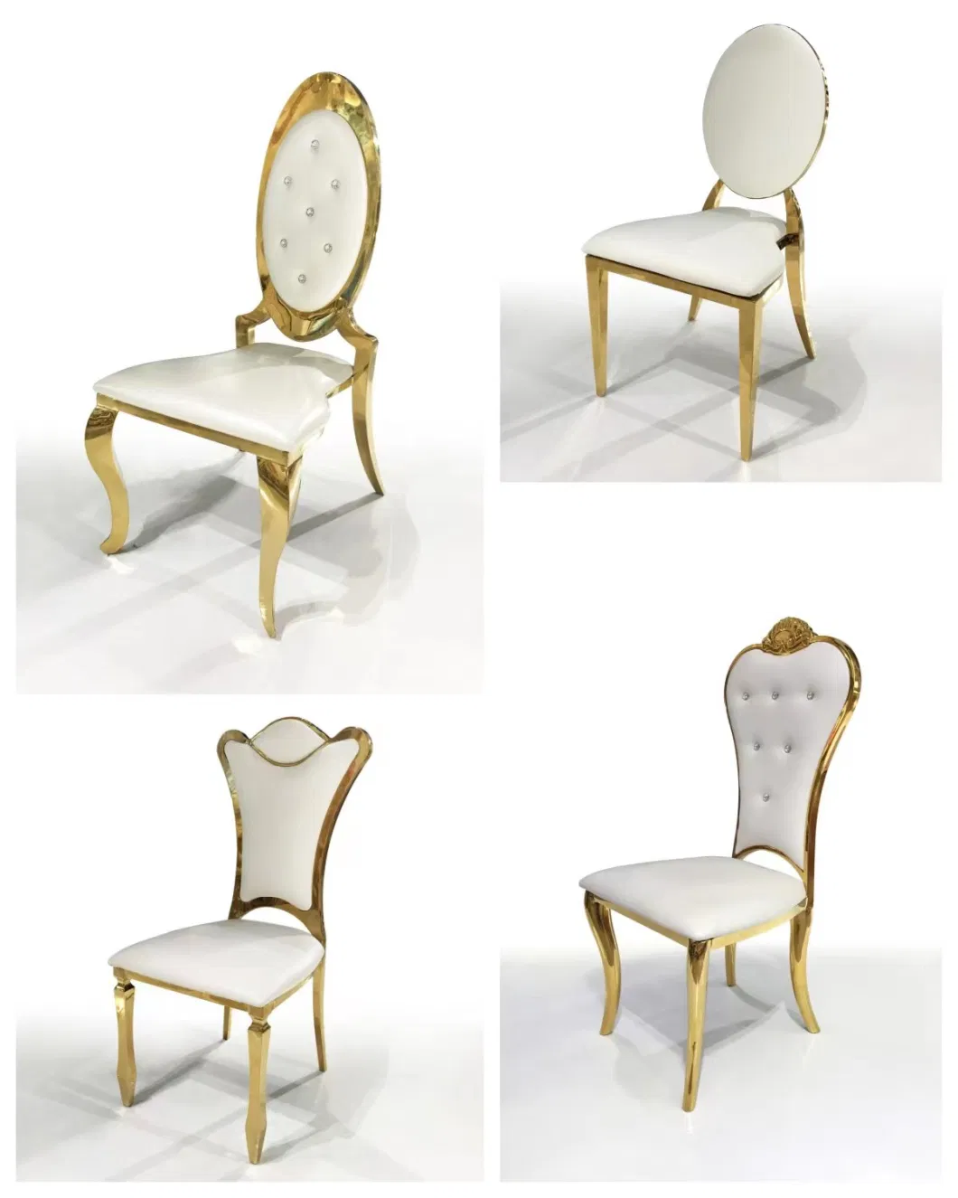 Phoenix Gold Stainless Steel Back Carved Exquisite Design European White Leather Chair