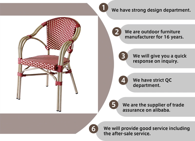 Dinning Outdoor French Aluminum and Wood Finish furniture Rattan Bistro Chair