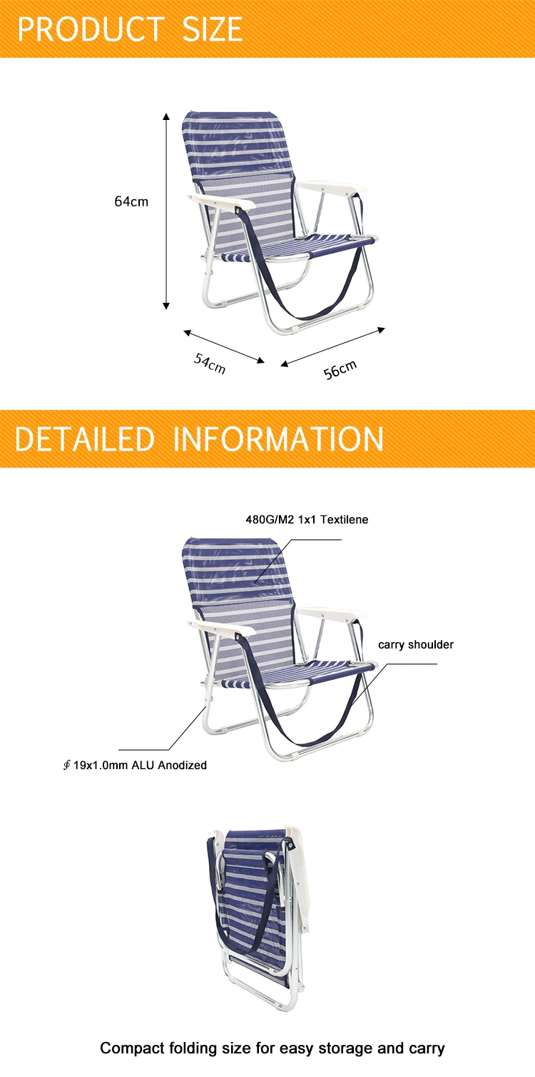 Outdoor Aluminum Portable Folding Metal Sun Beach Chair Foldable with Carrystrap