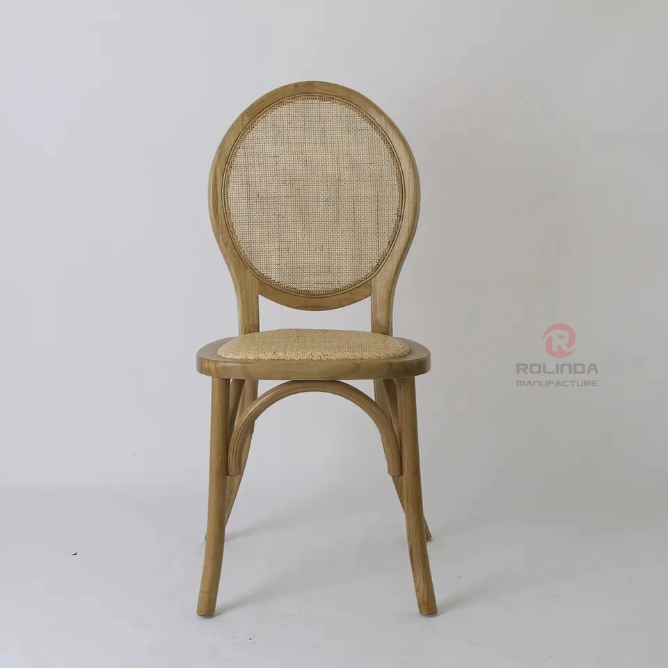 Round Back Rattan Wood Classic Style Event Renal Bistro Chair