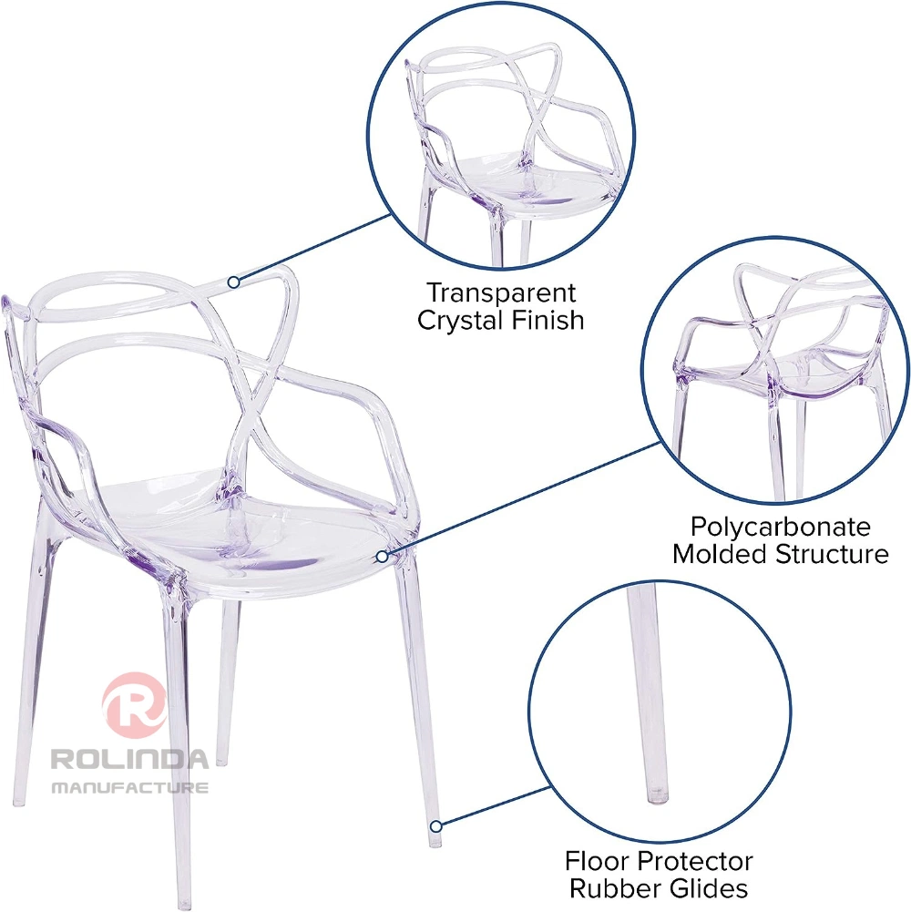 Hot Selling Acrylic Chair Dining Wedding Banquet Rental Plastic Beach Chair Transparent Fluid Style Stacking Side Chair